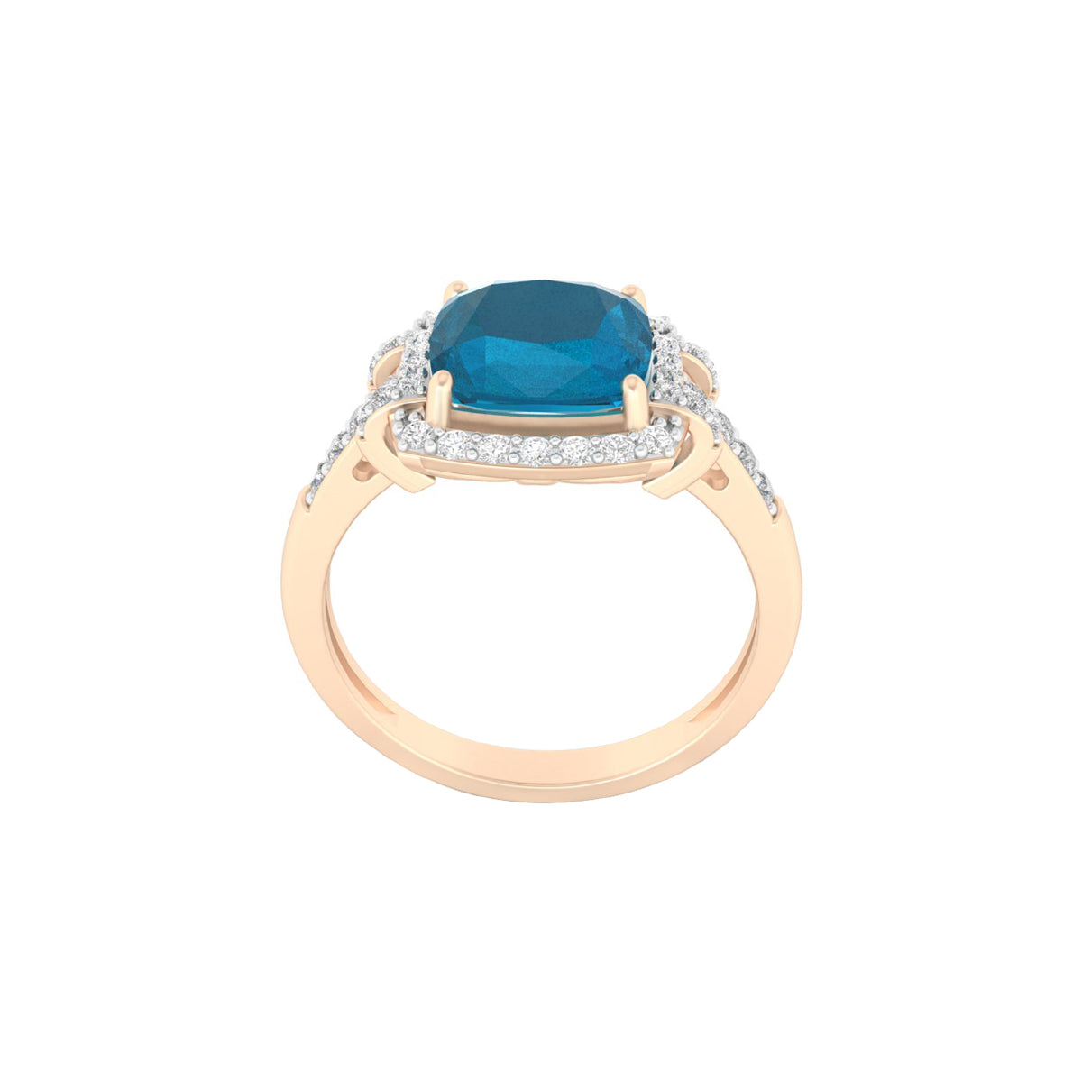 London Blue Topaz Ring with White Diamond in 18Kt Gold 3.03cts
