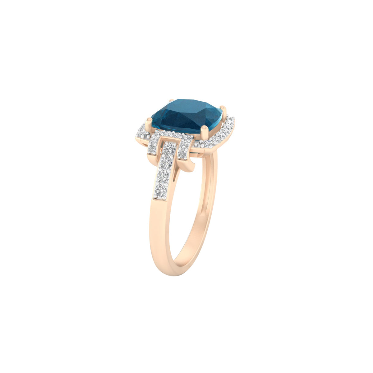 London Blue Topaz Ring with White Diamond in 18Kt Gold 3.03cts