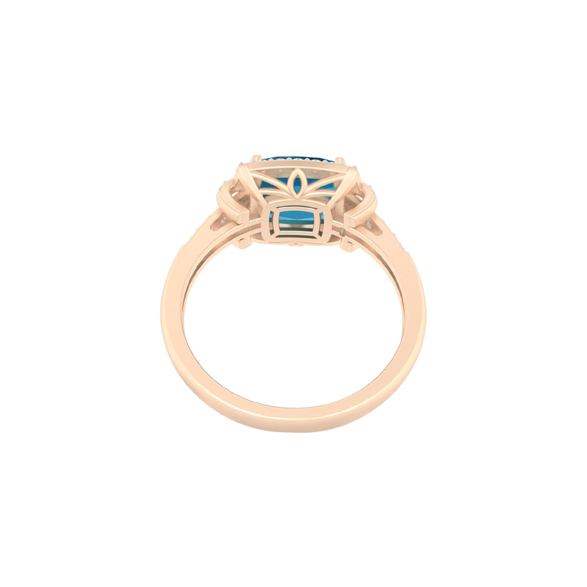 London Blue Topaz Ring with White Diamond in 18Kt Gold 3.03cts