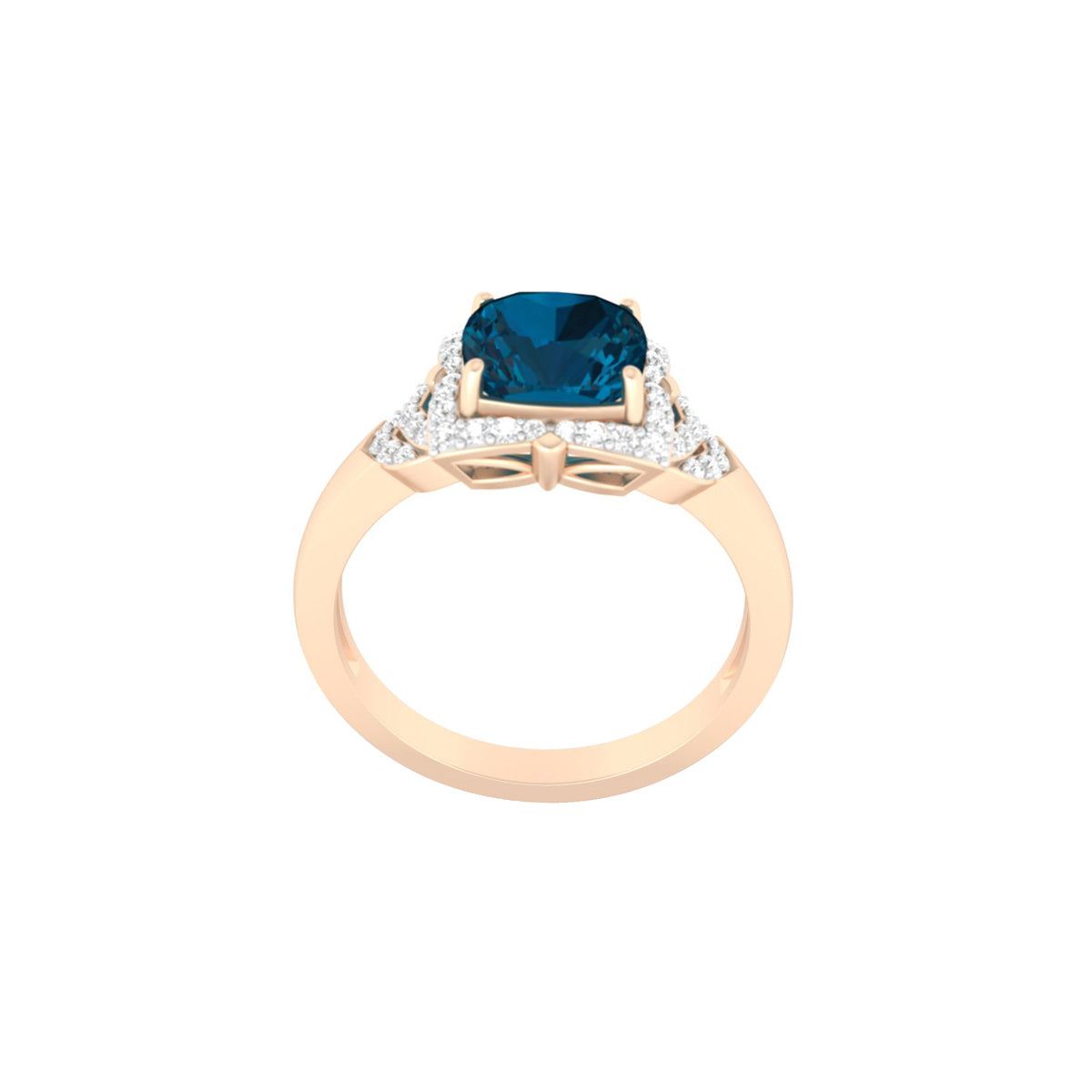 London Blue Topaz Ring with White Diamond in 18Kt Gold 1.83cts