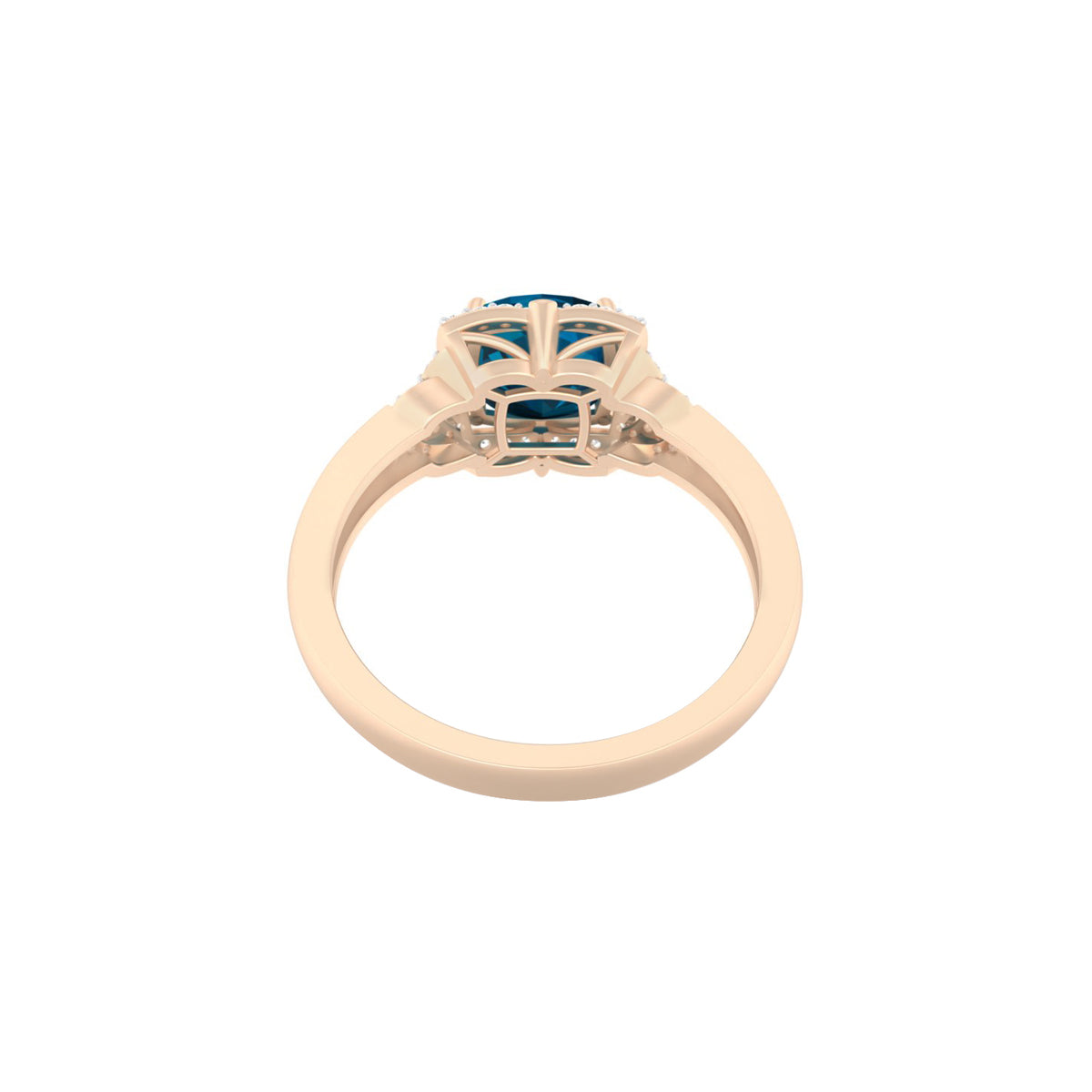 London Blue Topaz Ring with White Diamond in 18Kt Gold 1.83cts