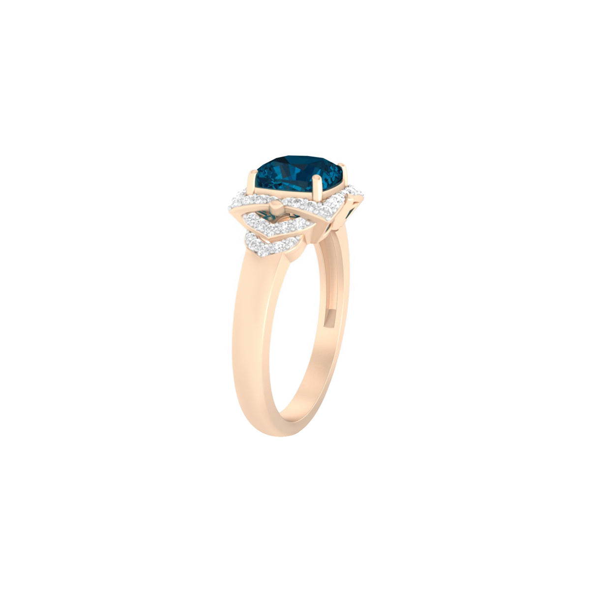 London Blue Topaz Ring with White Diamond in 18Kt Gold 1.83cts
