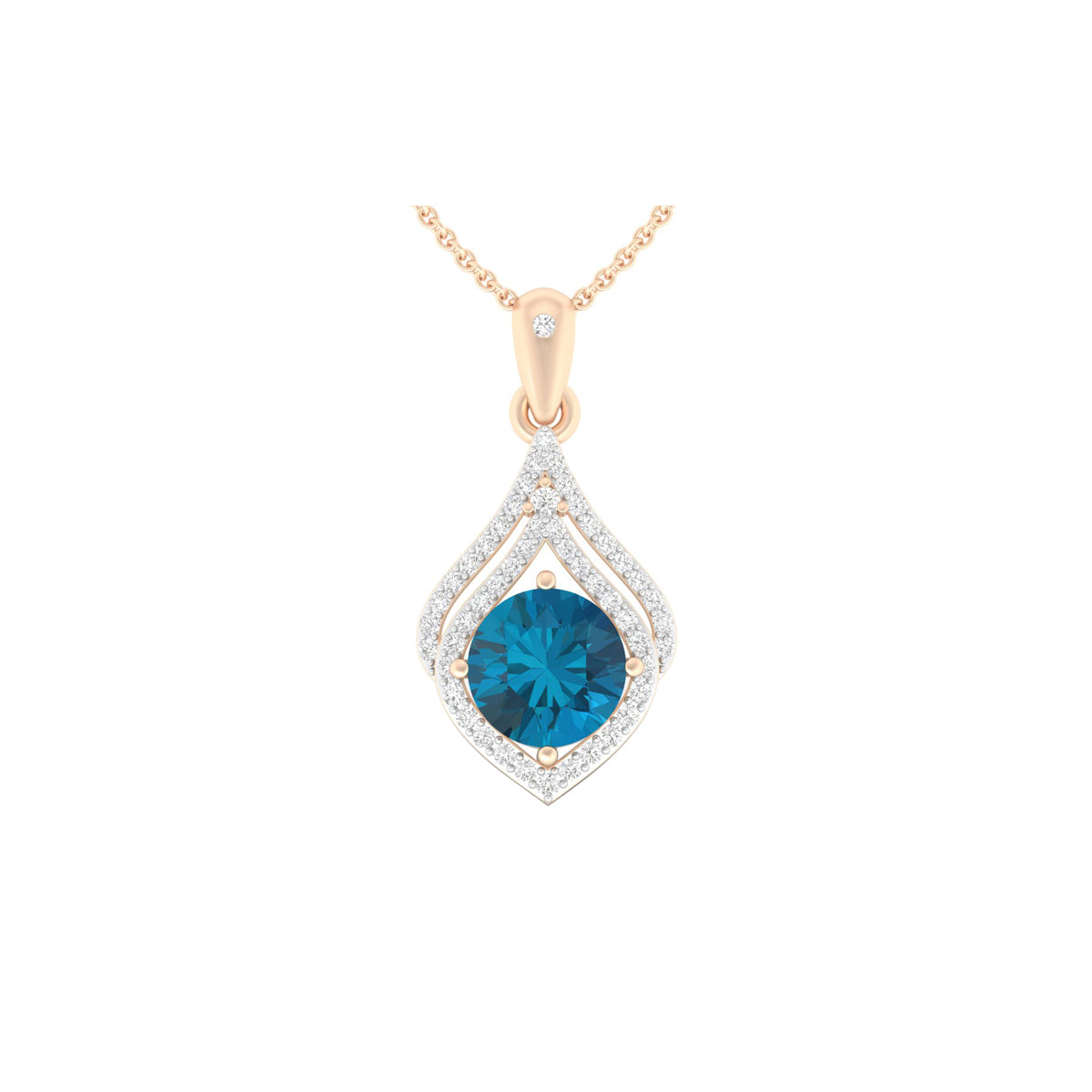 London Blue Topaz Pendant with White Diamond in 18Kt Gold 2.53cts