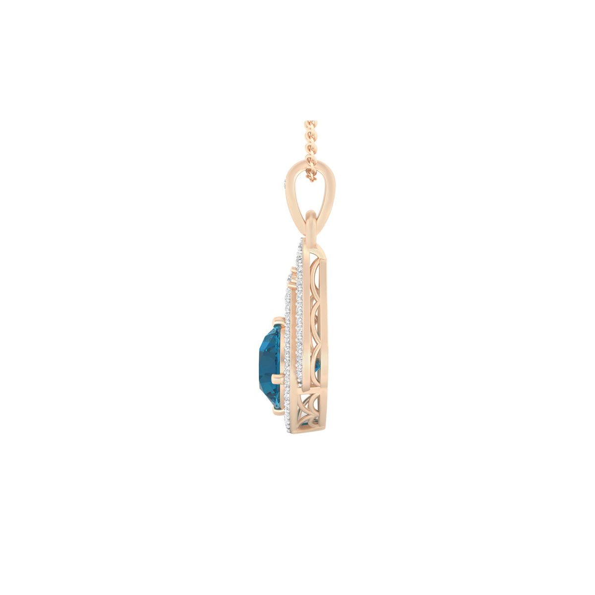 London Blue Topaz Pendant with White Diamond in 18Kt Gold 2.53cts