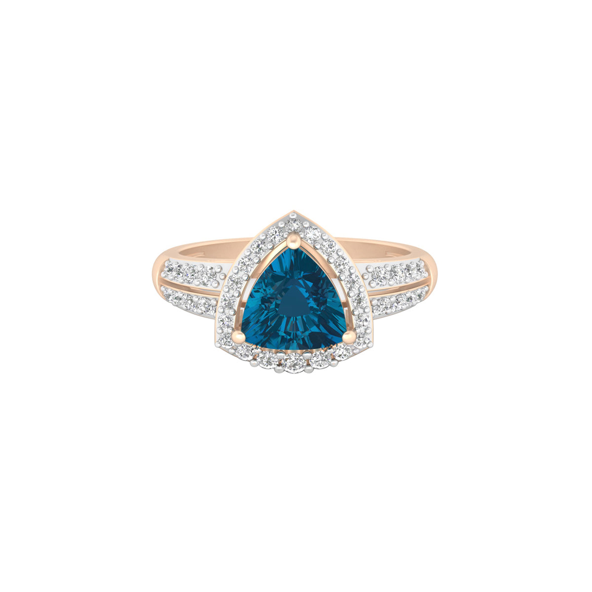 London Blue Topaz Ring with White Diamond in 18Kt Gold 1.56cts