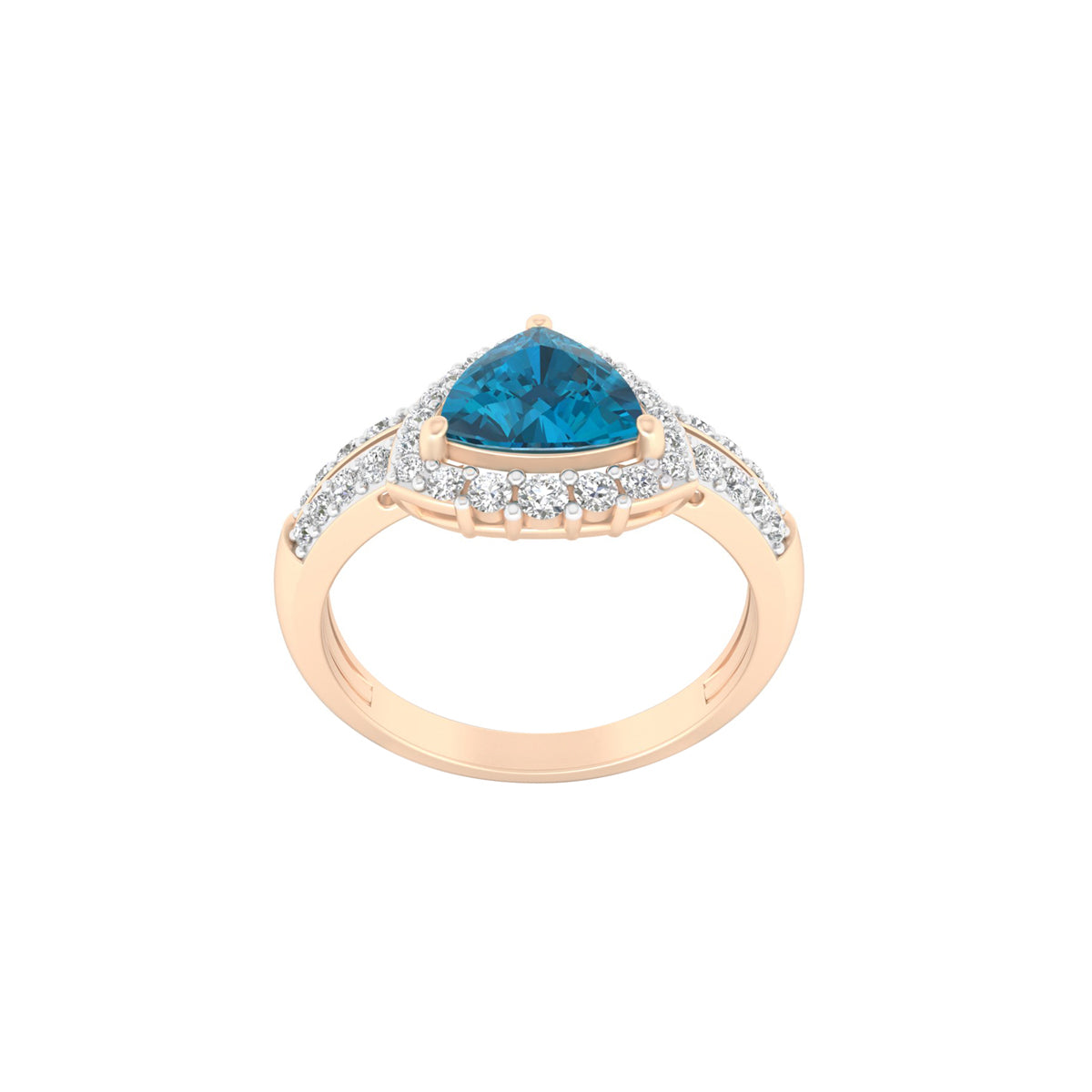 London Blue Topaz Ring with White Diamond in 18Kt Gold 1.56cts
