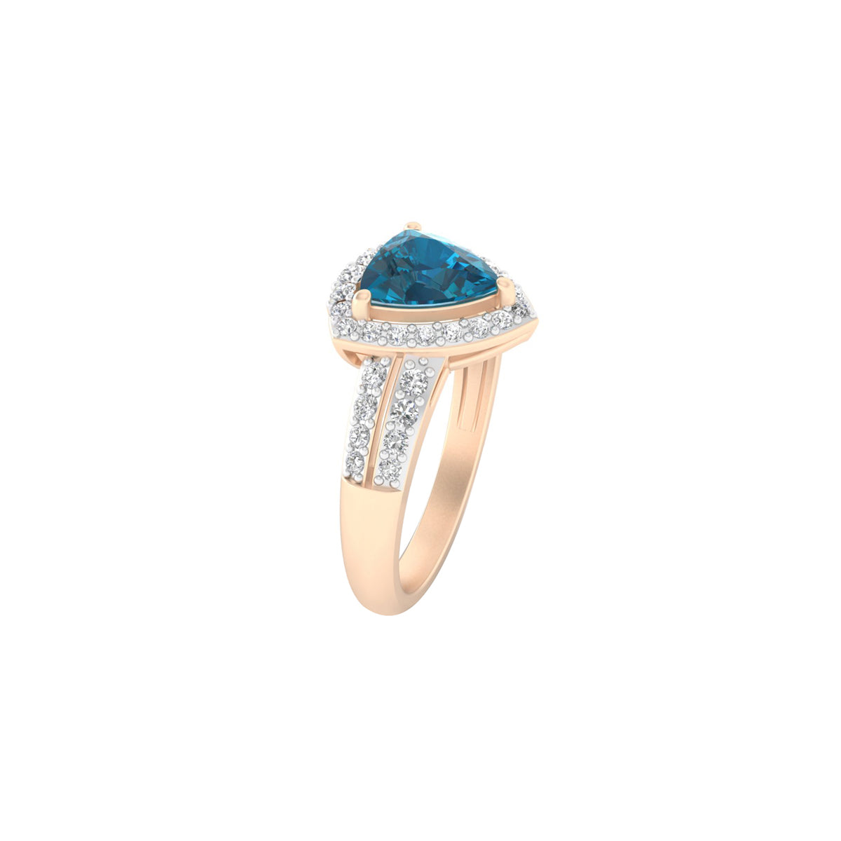 London Blue Topaz Ring with White Diamond in 18Kt Gold 1.56cts
