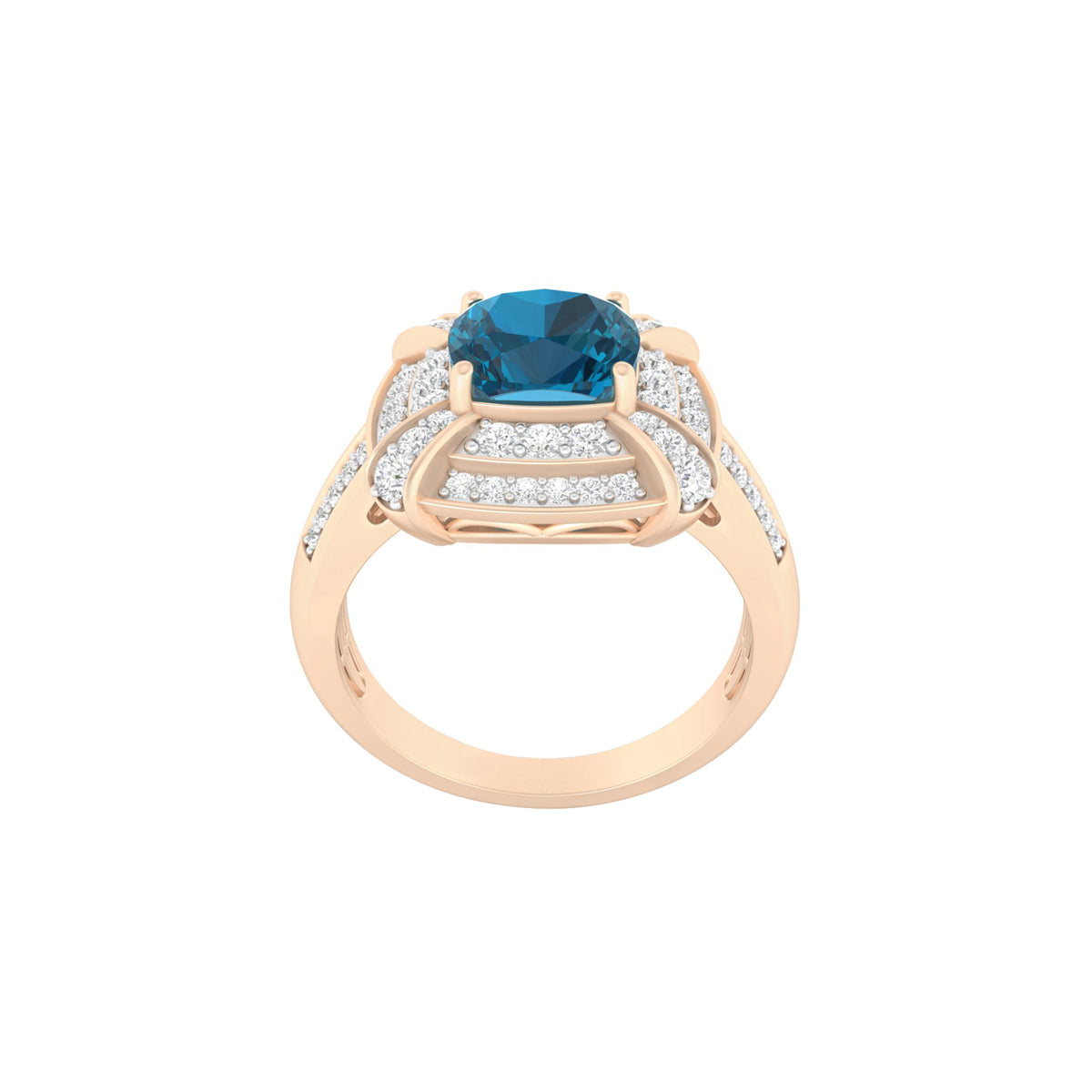 London Blue Topaz Ring with White Diamond in 18Kt Gold 2.08cts