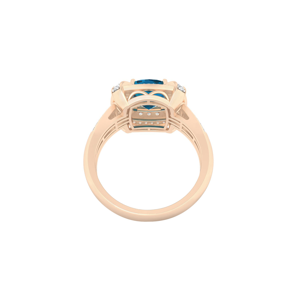 London Blue Topaz Ring with White Diamond in 18Kt Gold 2.08cts