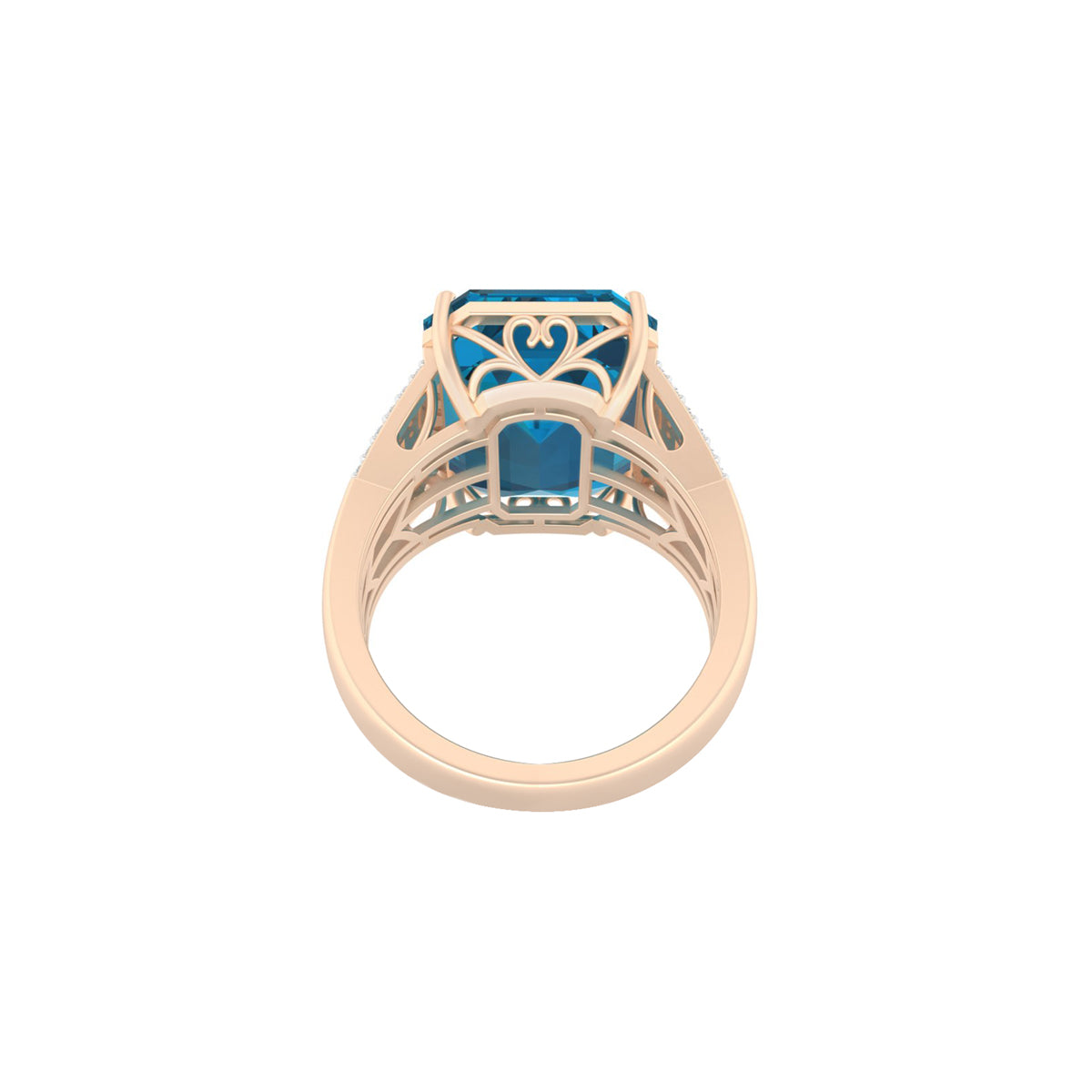 London Blue Topaz Ring with White Diamond in 18Kt Gold 12.79cts