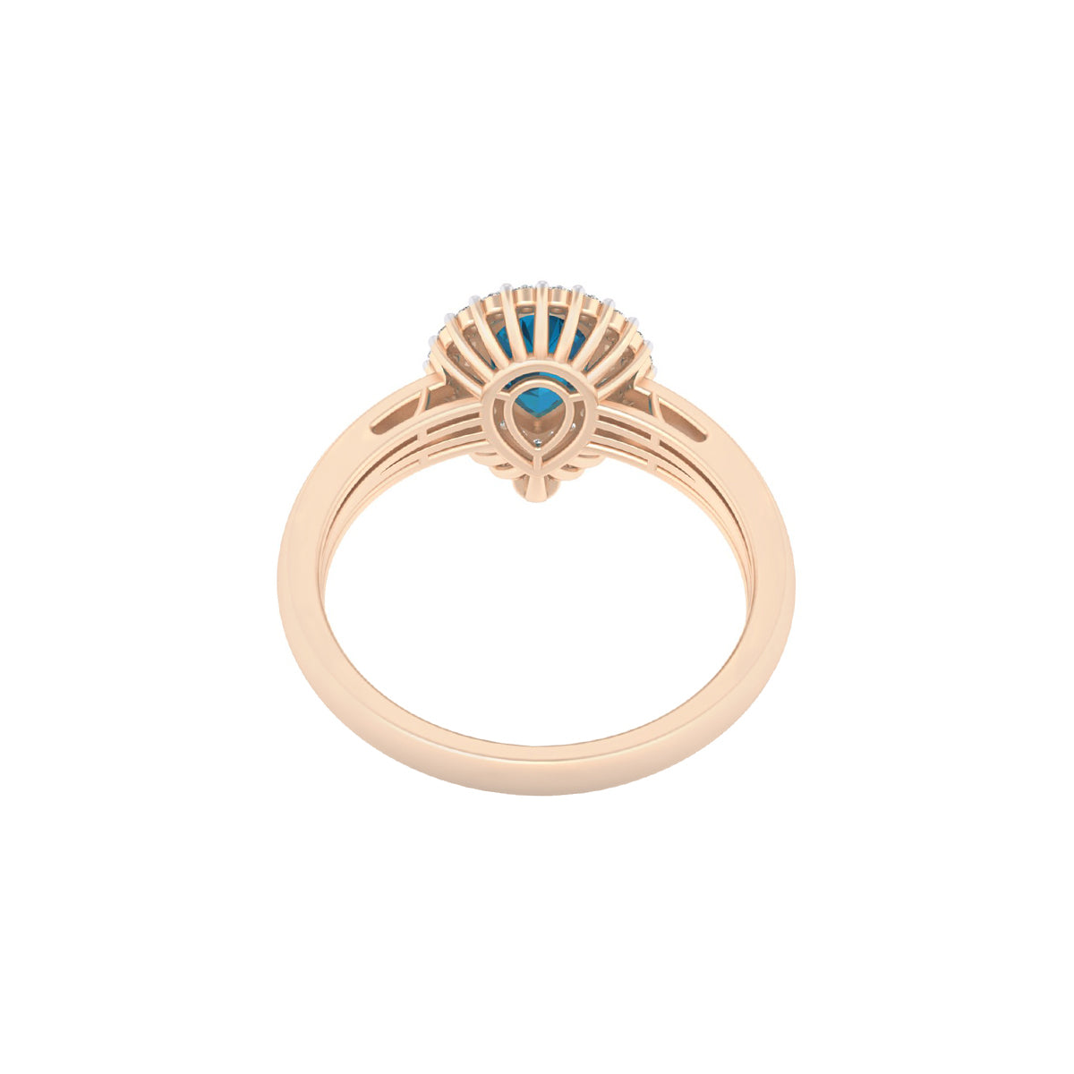 London Blue Topaz Ring with White Diamond in 18Kt Gold 1.68cts