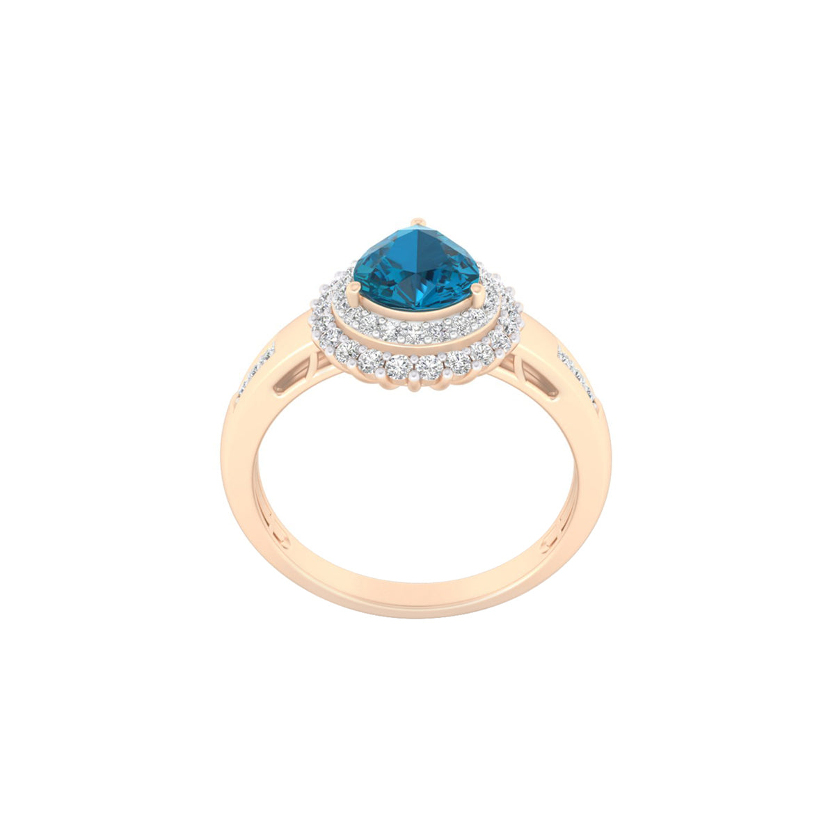 London Blue Topaz Ring with White Diamond in 18Kt Gold 1.68cts
