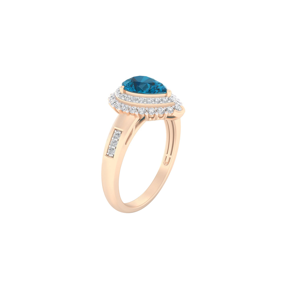 London Blue Topaz Ring with White Diamond in 18Kt Gold 1.68cts