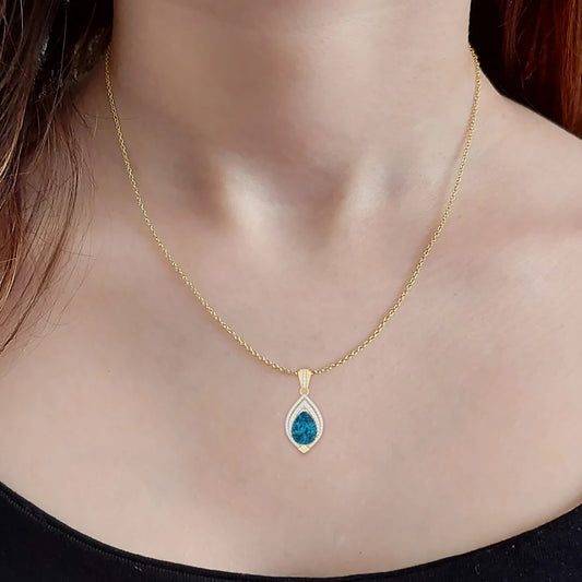 London Blue Topaz Pendant with White Diamond in 18Kt Gold 4.48cts