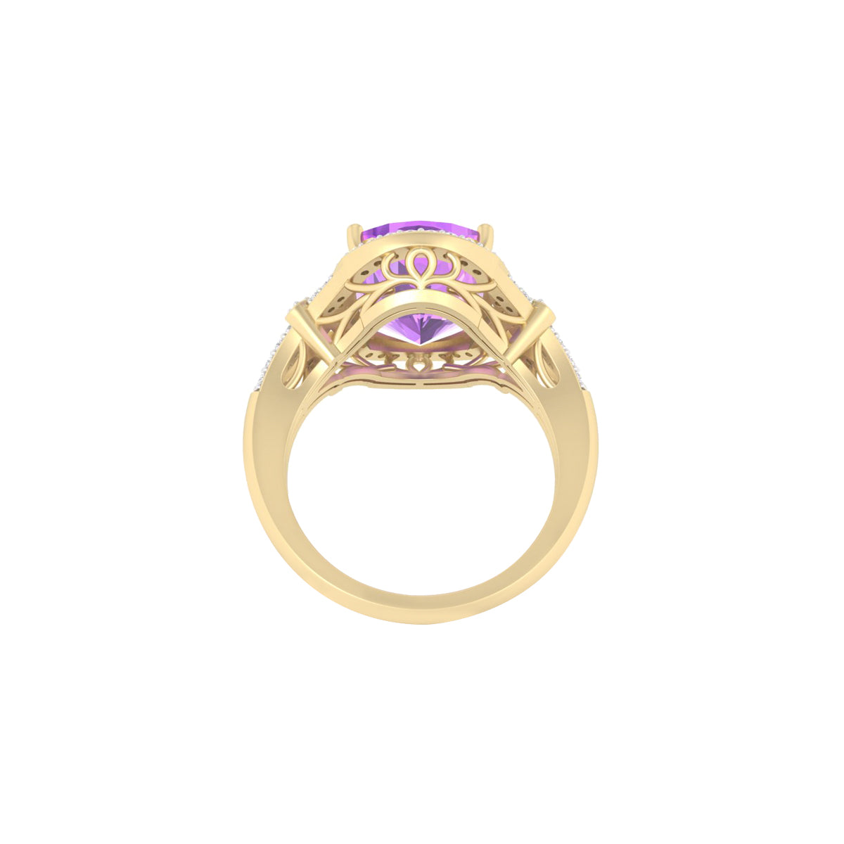 Pink Amethyst Ring with White Diamond in 18Kt Gold 6.36cts