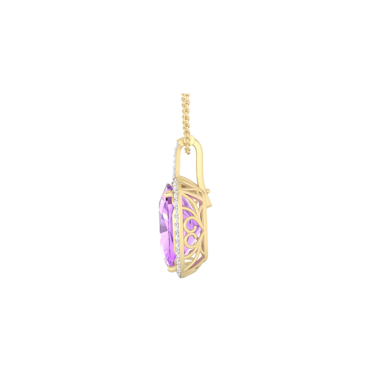 Pink Amethyst Pendant with White Diamond in 18Kt Gold 10.45cts