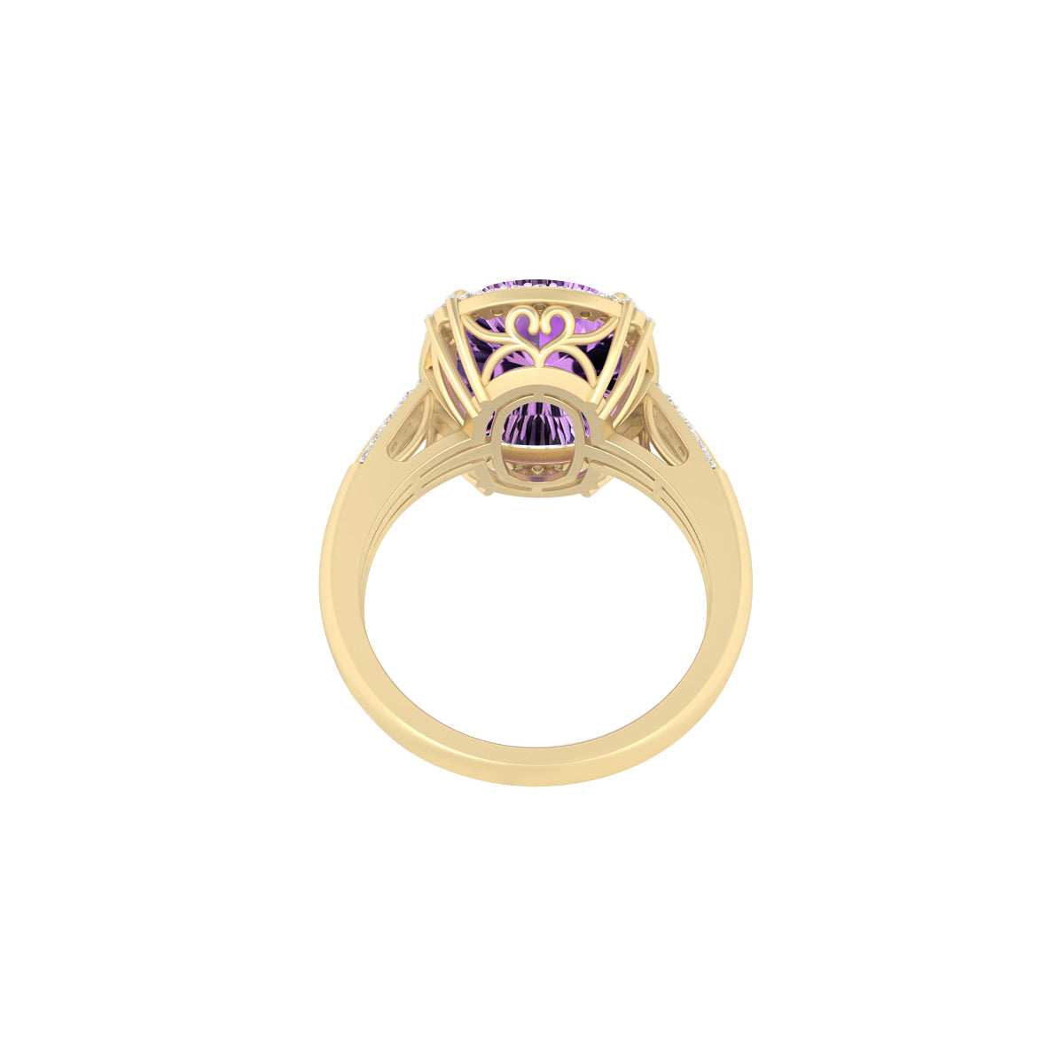 Pink Amethyst Ring with White Diamond in 18Kt Gold 6.15cts