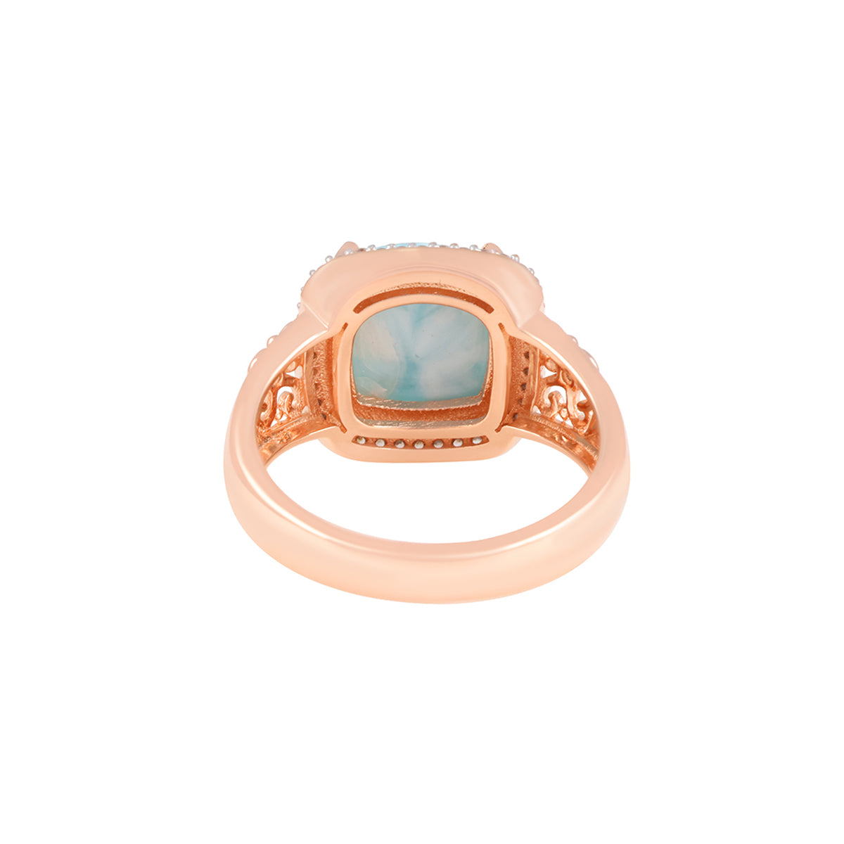 Larimar Ring with White Diamond in 14KT Rose Gold 5.28cts.