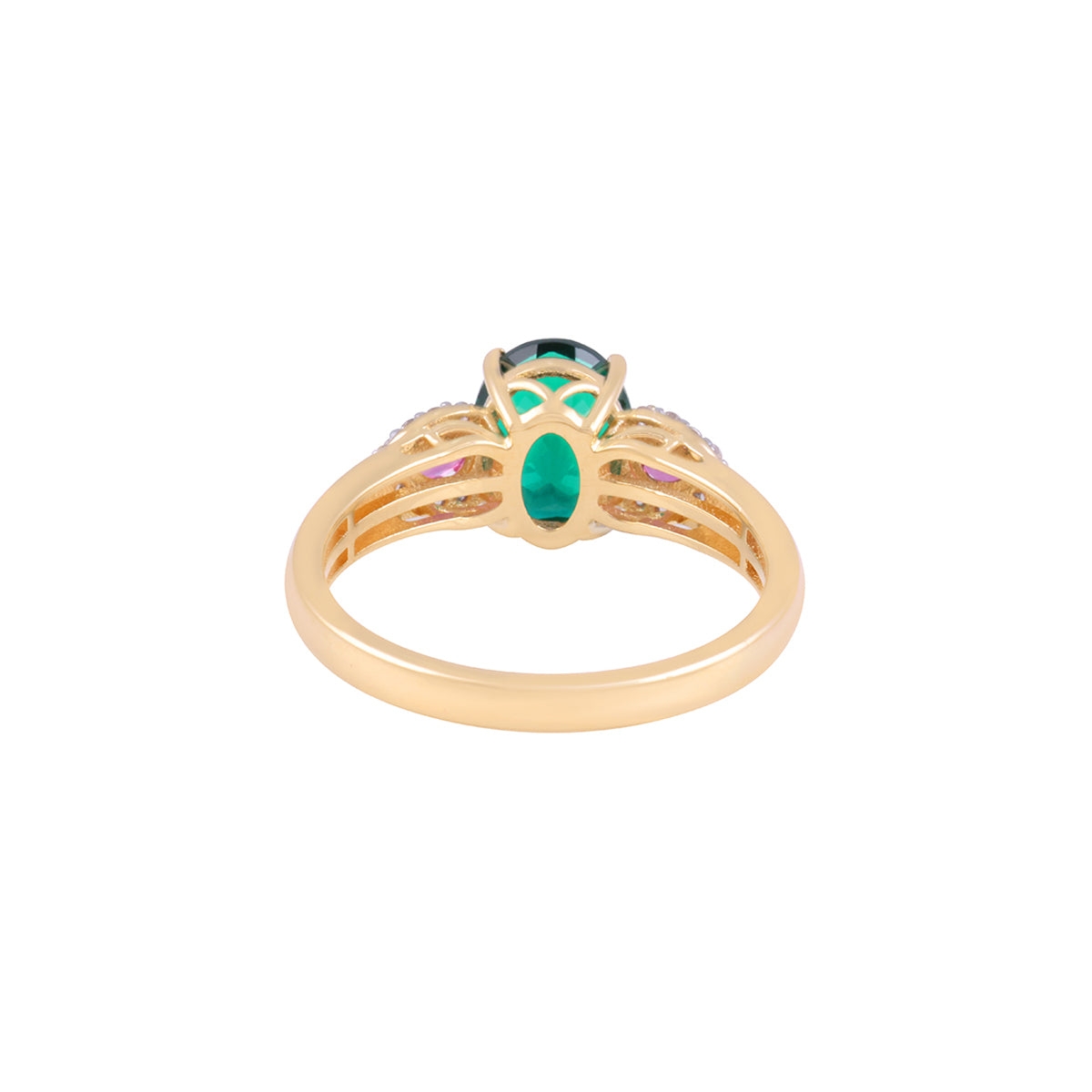 Emerald & Pink Sapphire Ring with White Diamond in 14KT Gold 2.29cts.