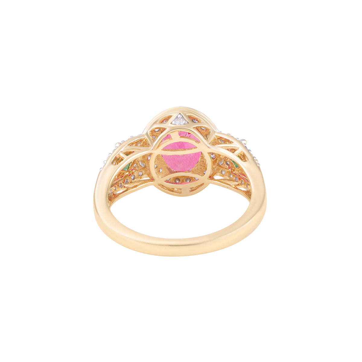 Pink & Green Tourmaline Rings with White Diamond in 14KT Gold 2.58cts.