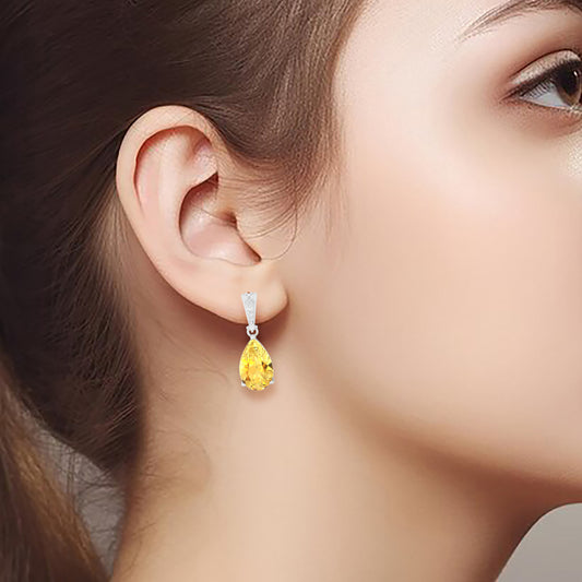 Citrine Dangle Earrings with White Diamond in 18Kt White Gold 6.49cts