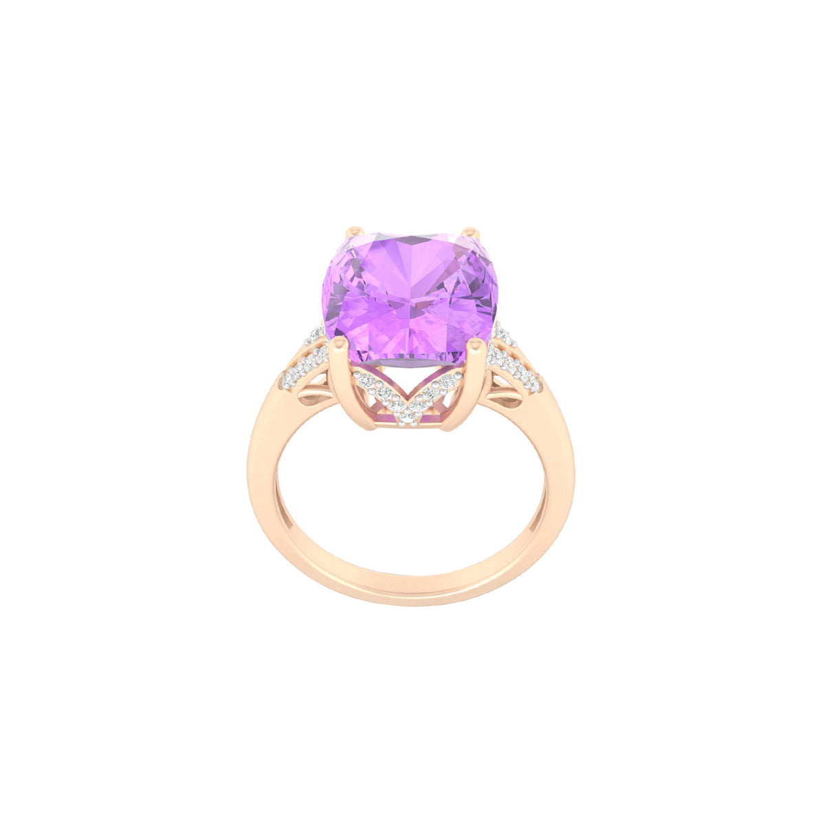 Amethyst Ring with White Diamond in 18Kt Gold 6.40cts
