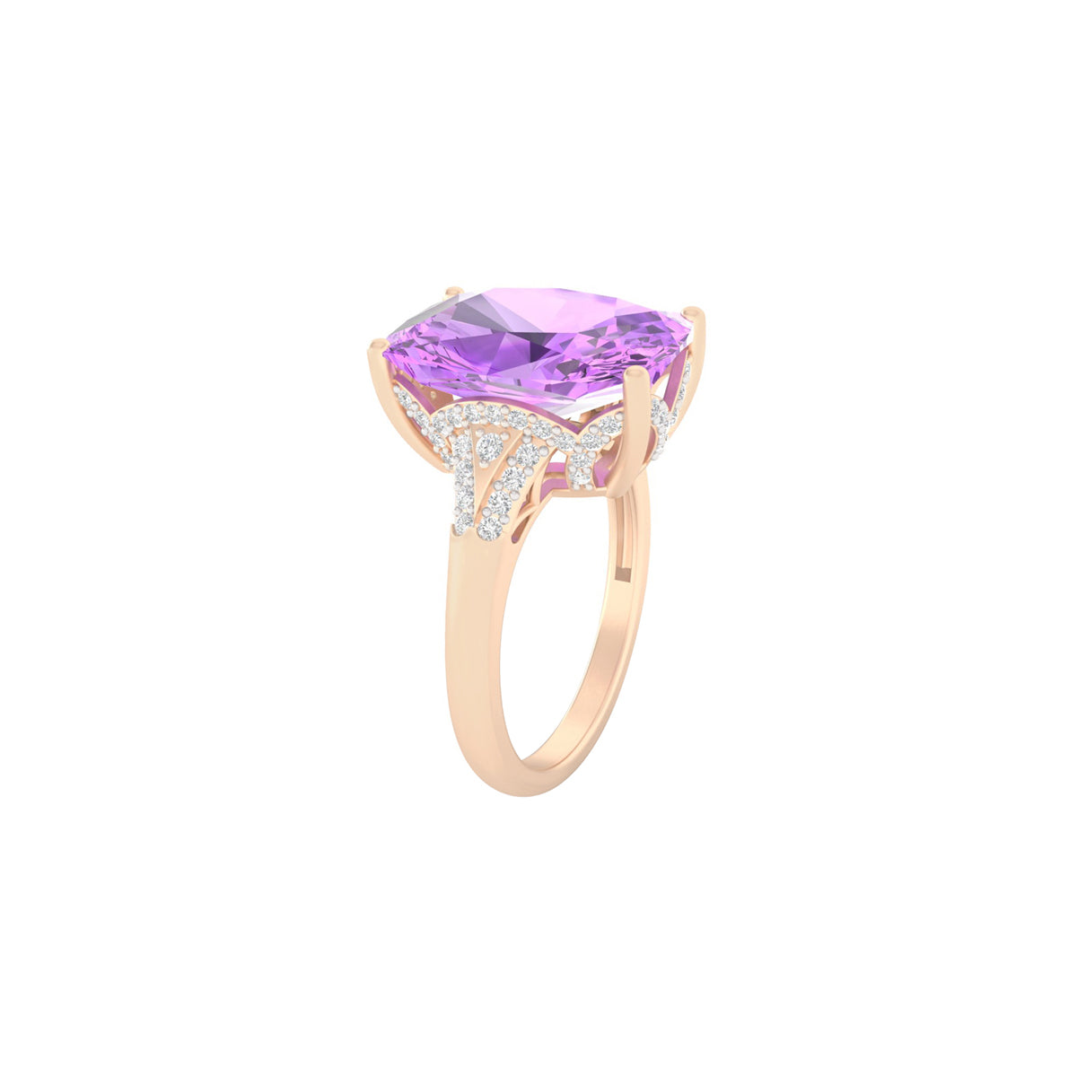 Amethyst Ring with White Diamond in 18Kt Gold 6.40cts