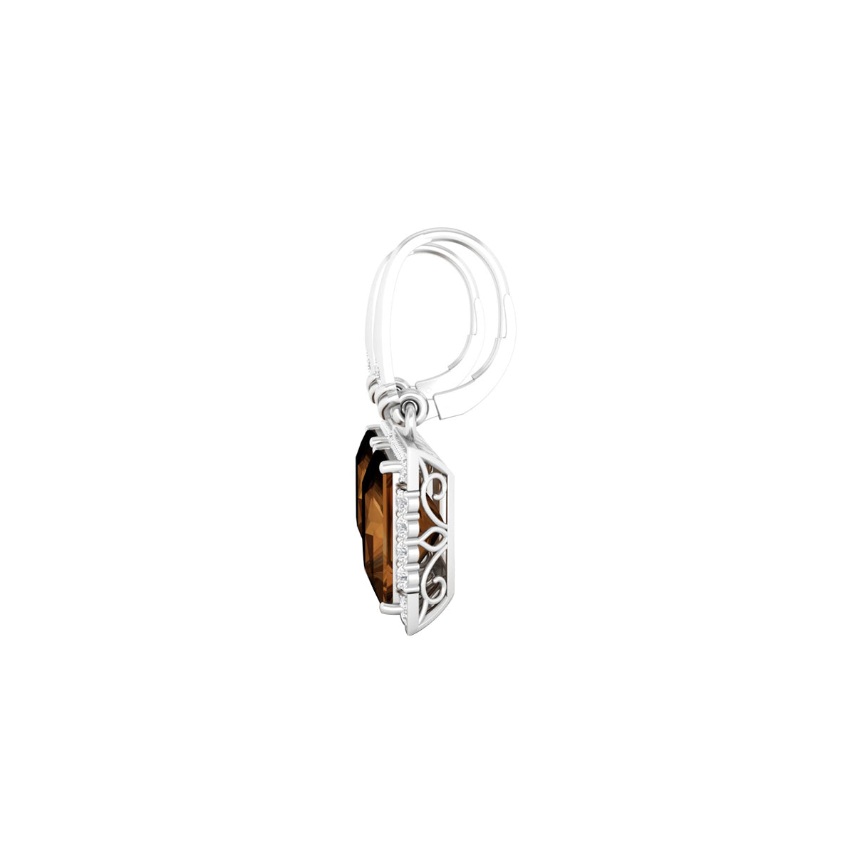 Smokey Quartz Dangle Earrings with White Diamond in 18Kt White Gold 11.96cts
