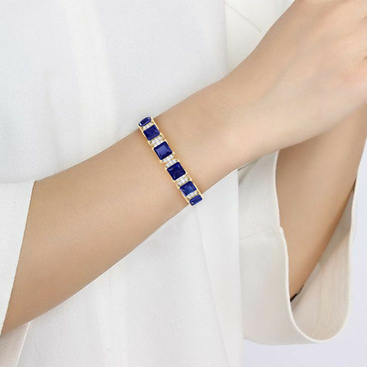 Glass Filled Sapphire Slider Bracelet with White Diamond in 18Kt Gold 5.95cts