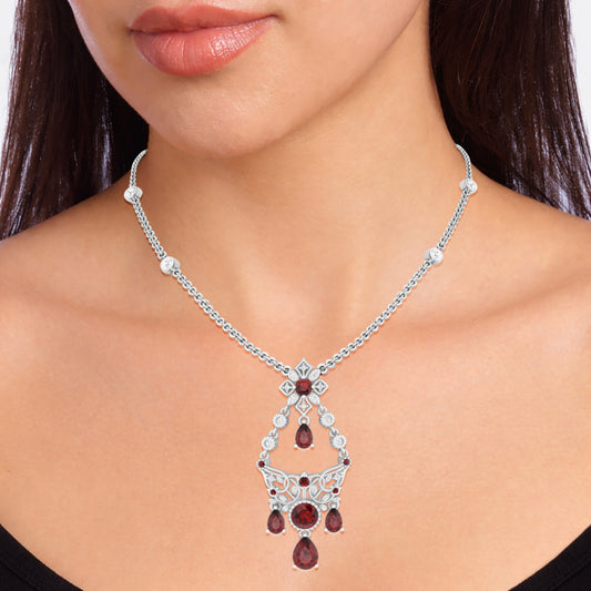 Red Garnet Necklace with White Diamond in Platinum 950  4.86cts.