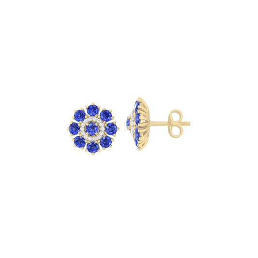 AA+ Tanzanite Stud Earrings with White Diamond in 14Kt Gold 2.66cts