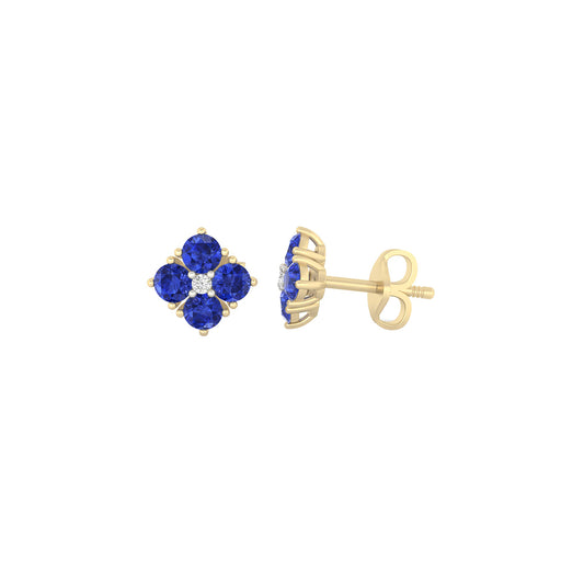 AA+ Tanzanite Stud Earrings with White Diamond in 14Kt Gold 1.15cts