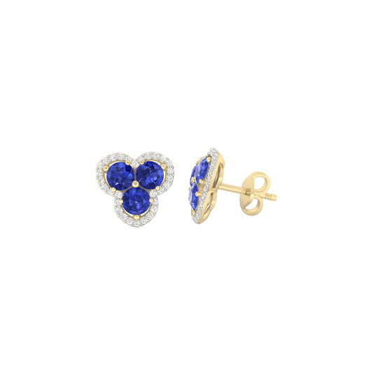 AA+ Tanzanite Stud Earrings with White Diamond in 14Kt Gold 2.47cts
