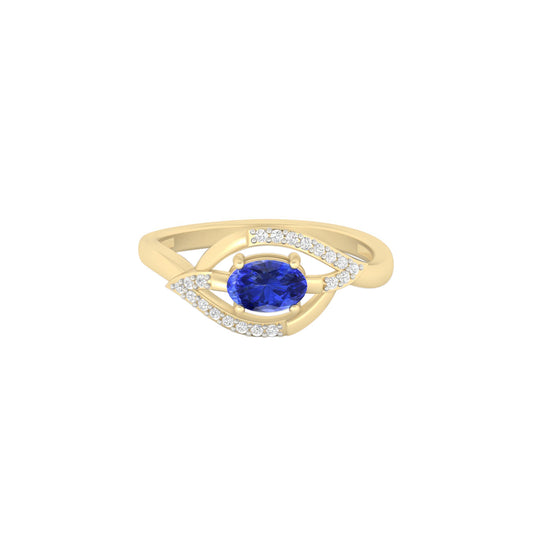 AA+ Tanzanite Ring with White Diamond in 18Kt Gold 0.58cts