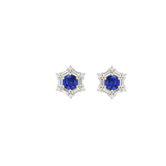 AA+ Tanzanite Stud Earrings with White Diamond in 18Kt Gold 1.98cts