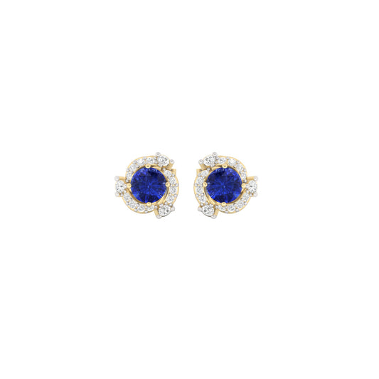 AA+ Tanzanite Stud Earrings with White Diamond in 18Kt Gold 0.91cts