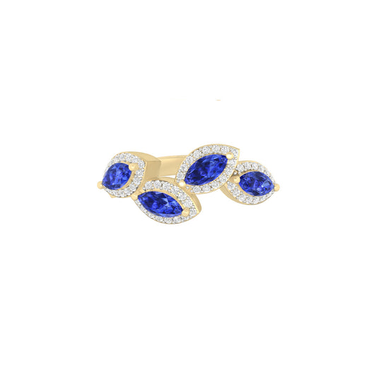 AA+ Tanzanite Ring with White Diamond in 18Kt Gold 1.41cts