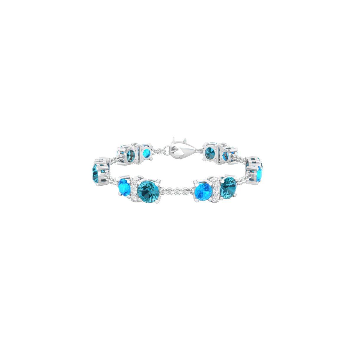 Teal Kyanite & Neon Apatite Bracelet with White Diamond in Platinum 950 7.87cts.