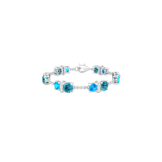 Teal Kyanite & Neon Apatite Bracelet with White Diamond in Platinum 950 7.87cts.