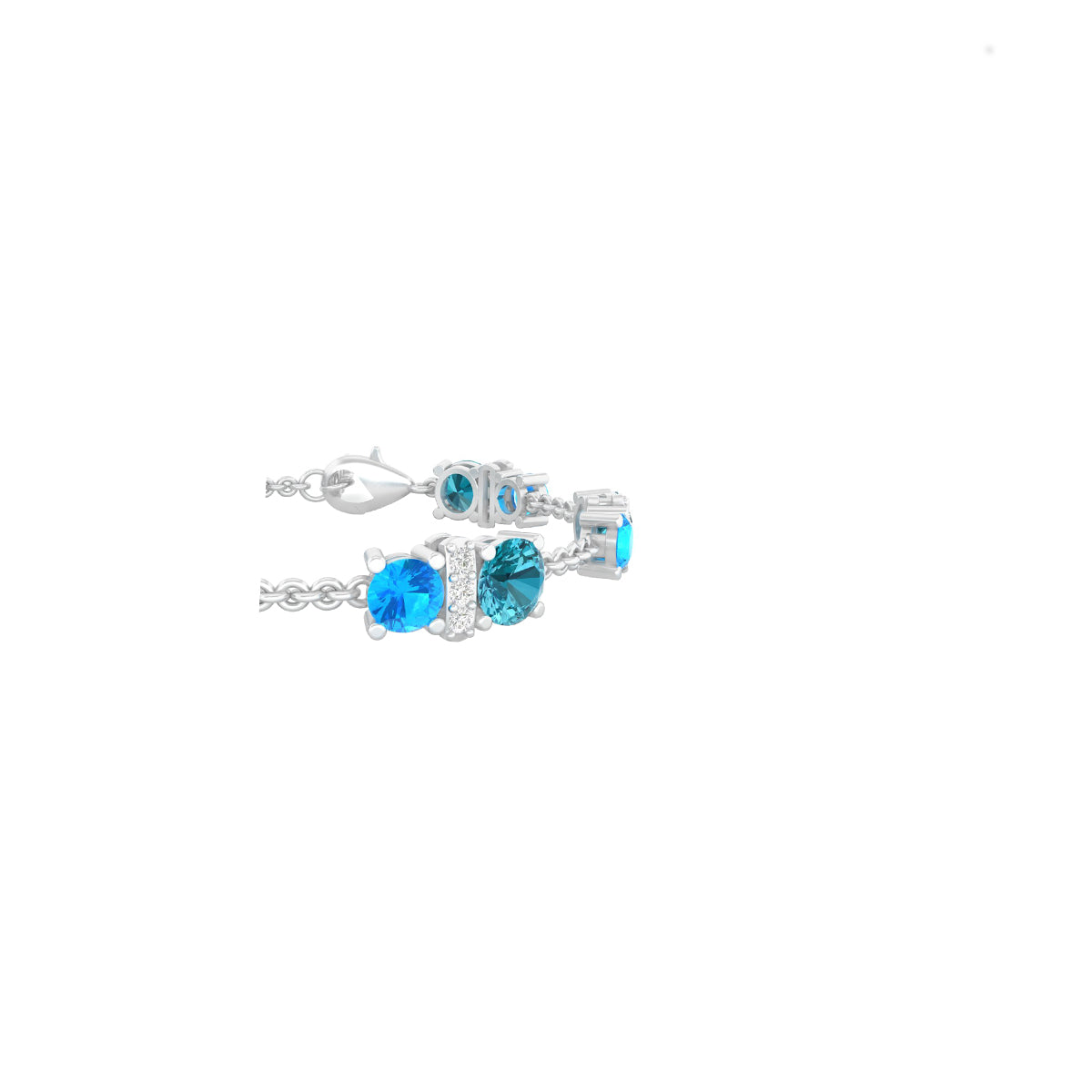 Teal Kyanite & Neon Apatite Bracelet with White Diamond in Platinum 950 7.87cts.