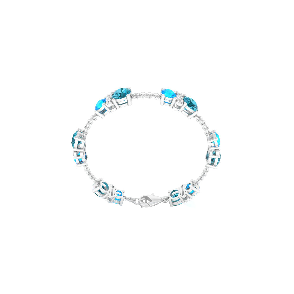 Teal Kyanite & Neon Apatite Bracelet with White Diamond in Platinum 950 7.87cts.