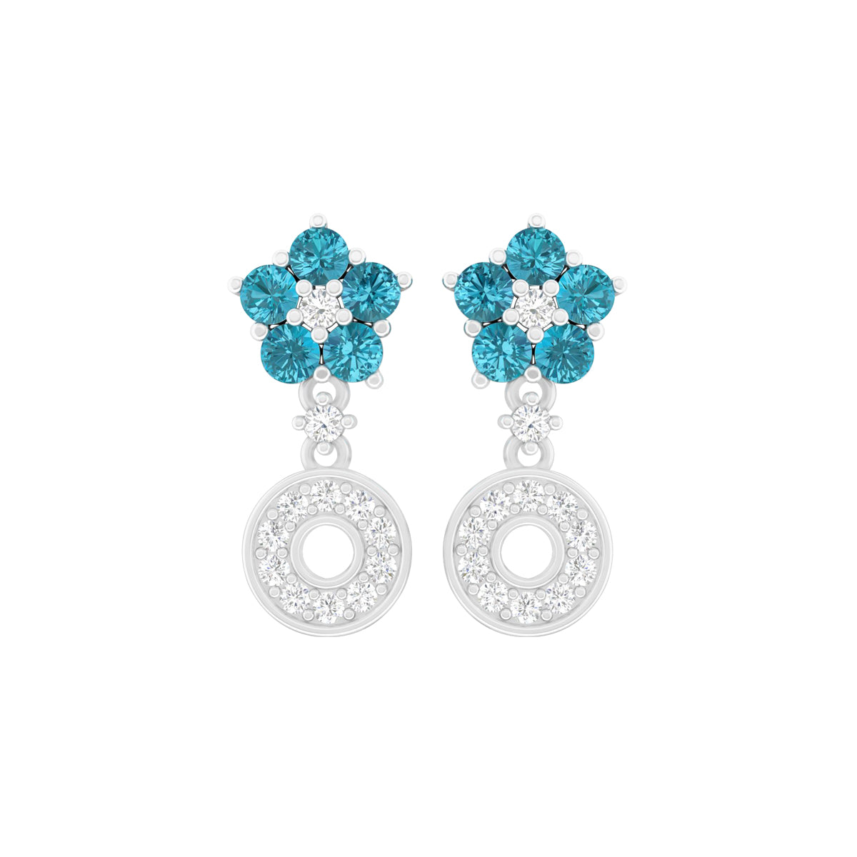 Teal Kyanite Earrings with White Diamond in Platinum 950 2.21cts.