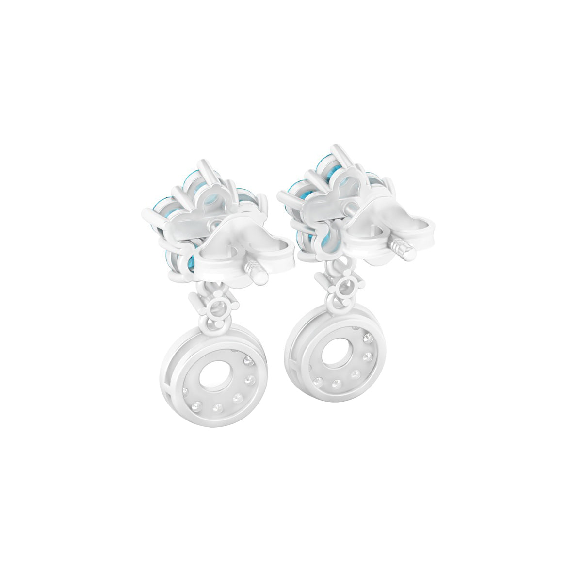 Teal Kyanite Earrings with White Diamond in Platinum 950 2.21cts.