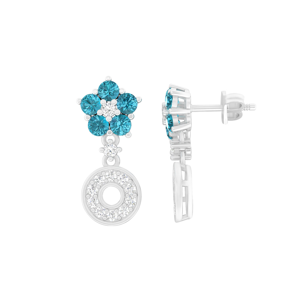 Teal Kyanite Earrings with White Diamond in Platinum 950 2.21cts.