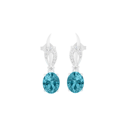 Teal Kyanite Earrings with White Diamond in Platinum 950 5.70cts.
