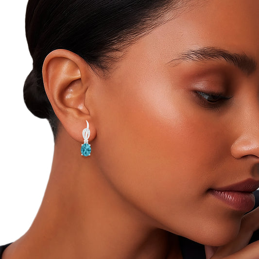Teal Kyanite Earrings with White Diamond in Platinum 950 5.70cts.