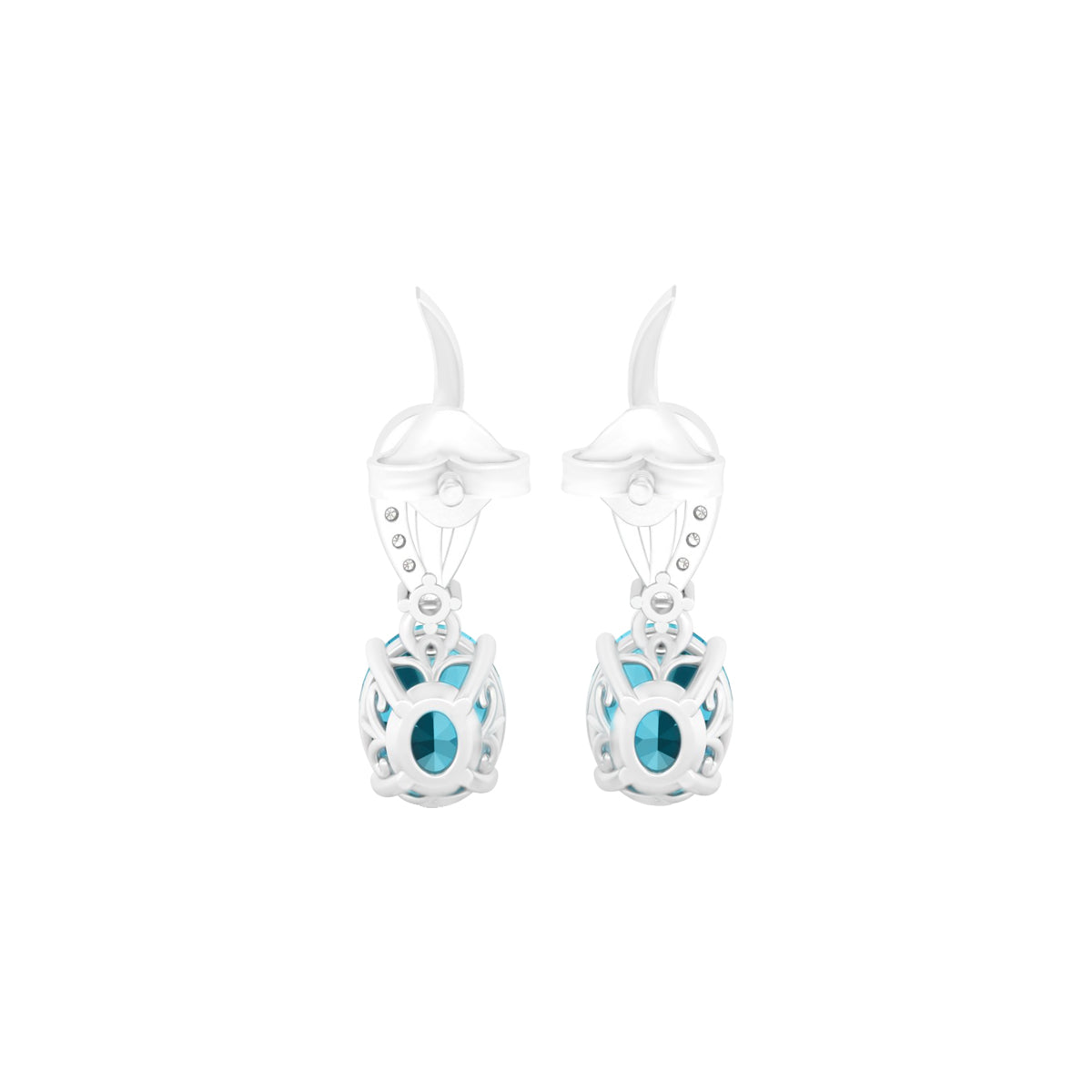 Teal Kyanite Earrings with White Diamond in Platinum 950 5.70cts.