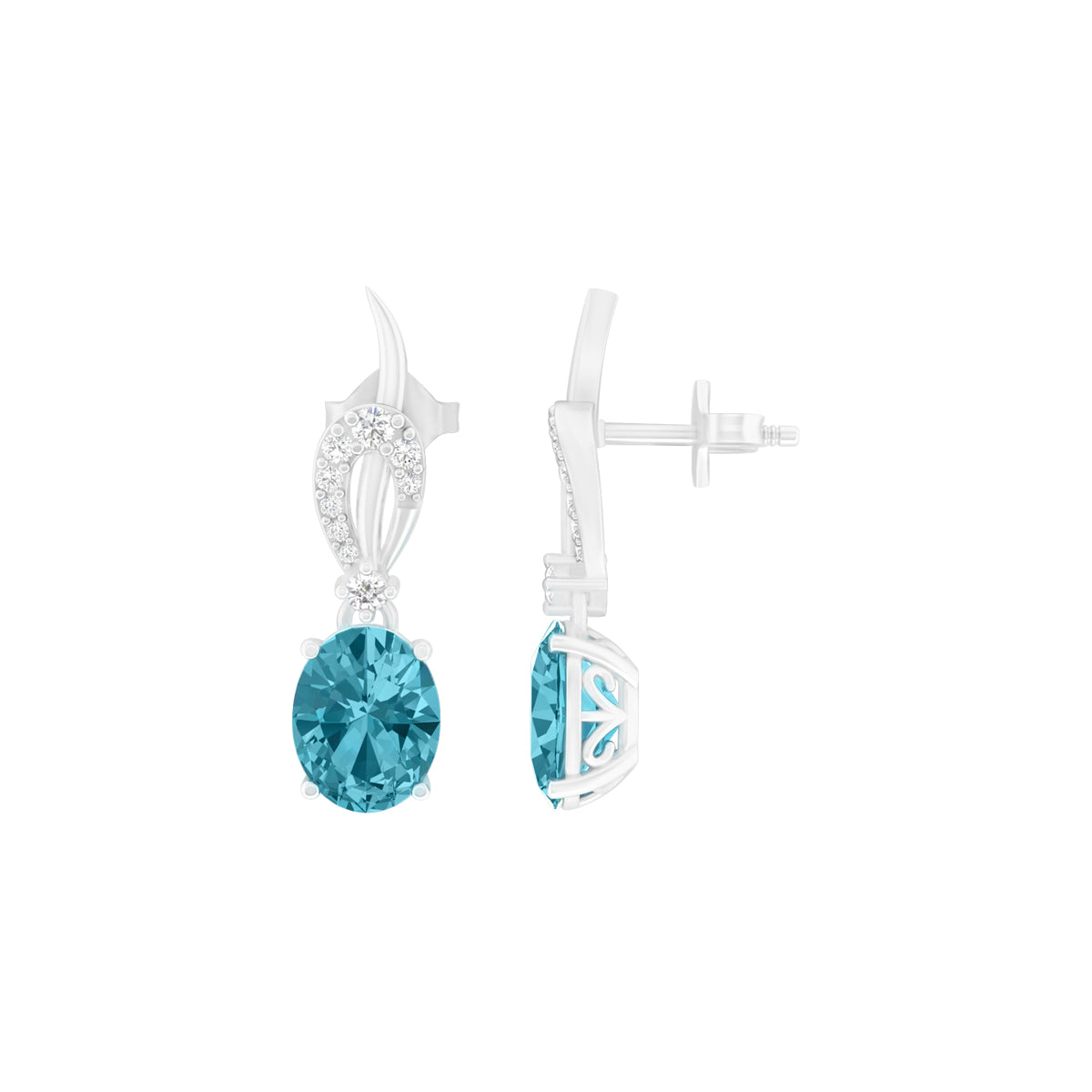 Teal Kyanite Earrings with White Diamond in Platinum 950 5.70cts.