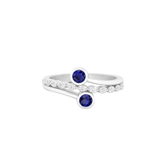Blue Kyanite Ring with White Diamond in Platinum 950 0.44cts.