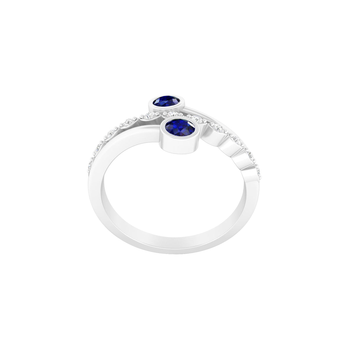 Blue Kyanite Ring with White Diamond in Platinum 950 0.44cts.